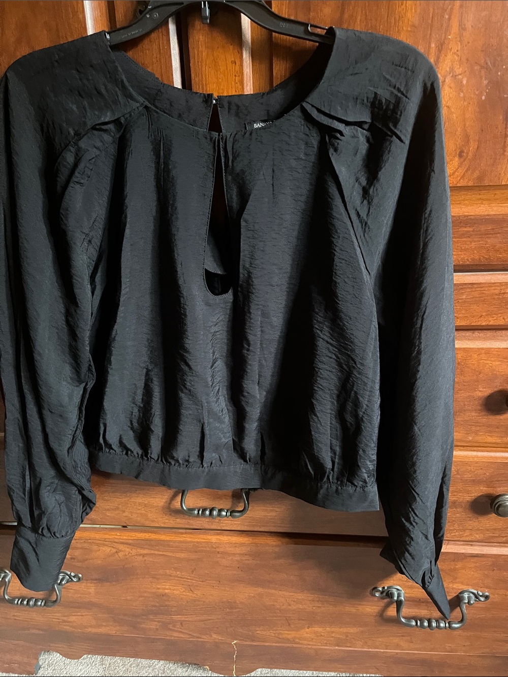 Banana Republic Black Long-Sleeve Keyhole Blouse